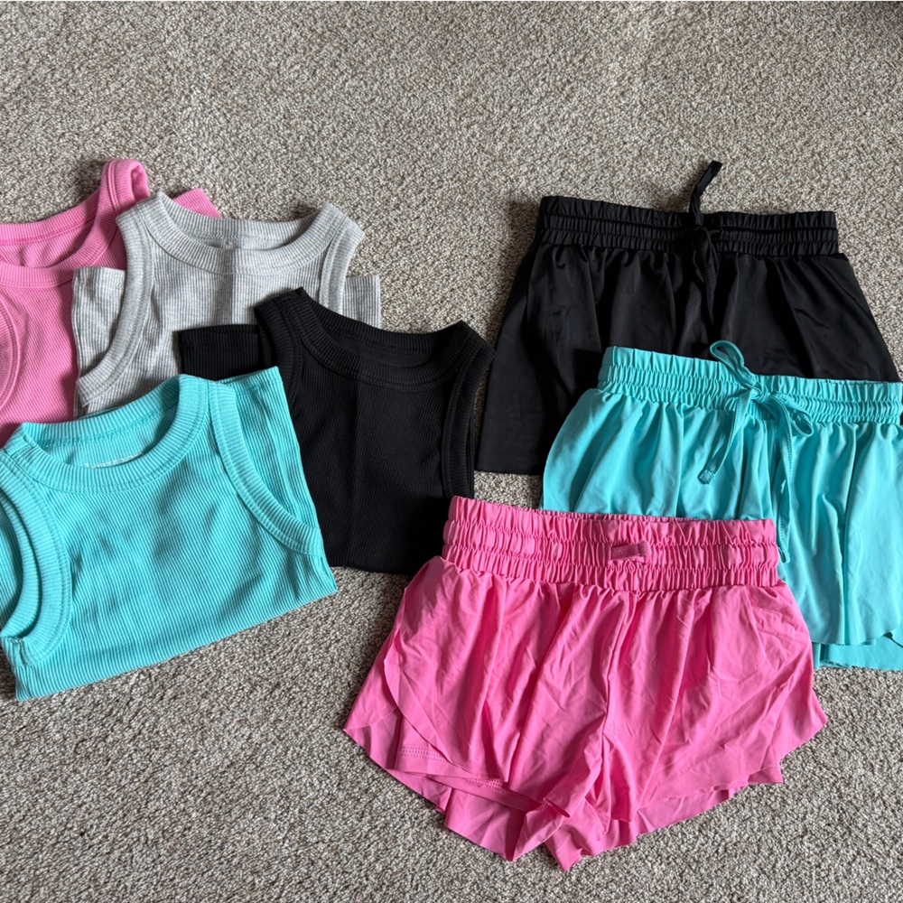Kids Matching Tank & Short Set - Pink, Aqua, Black, Gray